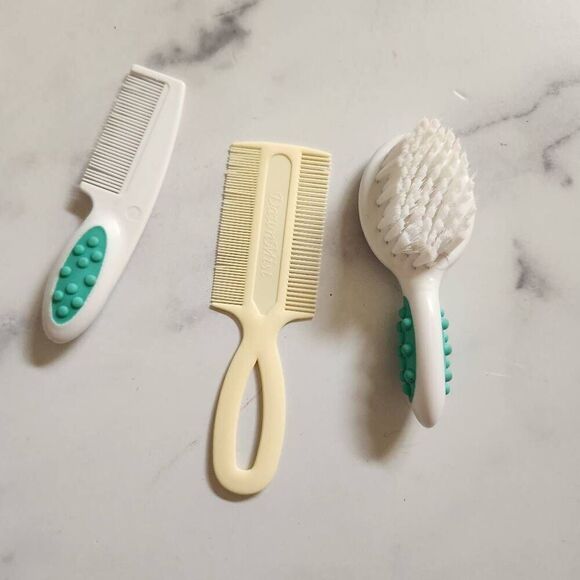 Set of three soft bristle hard comb baby unisex brushes cream vintage double-sid - Picture 1 of 4